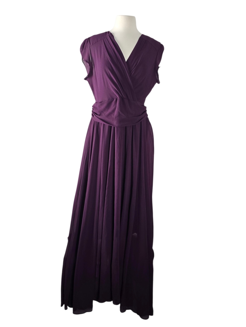 New IBTOM Castle Faux Wrap Surplice Neck Chiffon Maxi Dress Purple XXL Ruched